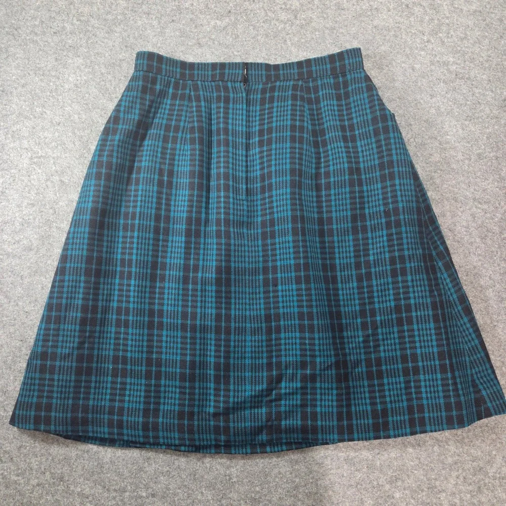 Pendleton Wool Plaid Skirt Teal Black Pleated A-Line Button Hem Vintage Style